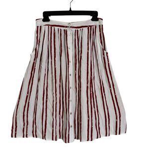 Forever‎ 21 Red White Striped Midi Skirt Retro Size M Buttons Feminine Cottage